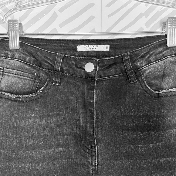 (3x$25) Moda Luxe Women's Black Gray Patchwork Flare Wide Leg Fray Hem Jeans - Picture 2 of 5